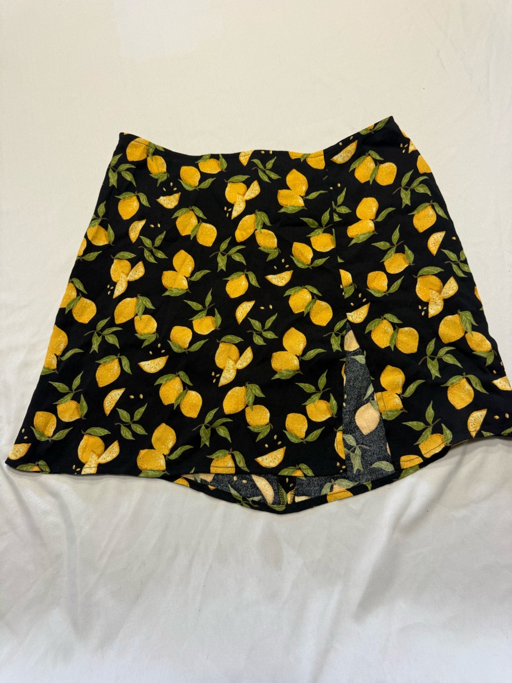 Reformation Black Skirt with Yellow Lemon Print